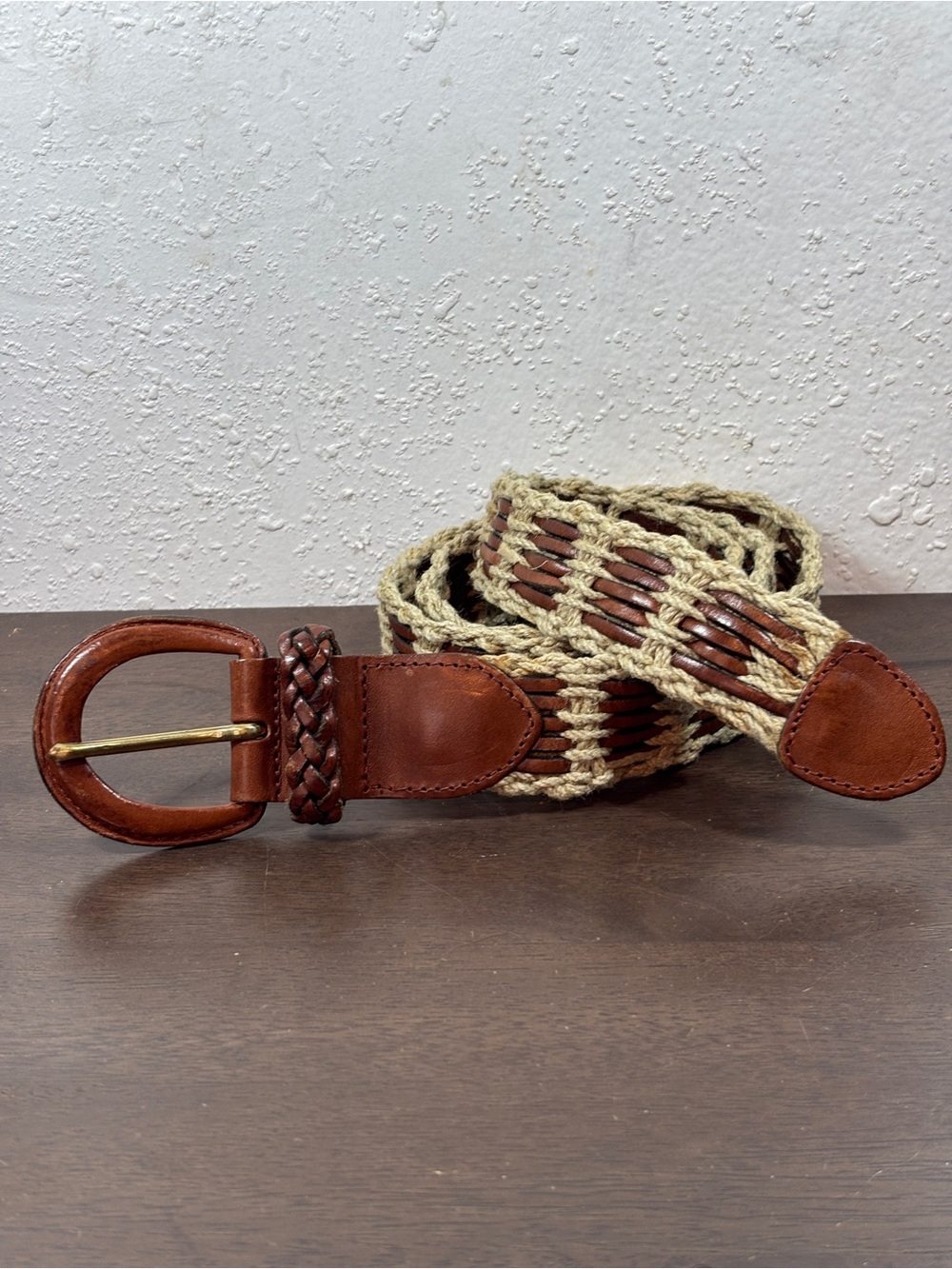 Woven Leather-Accent Brown and Tan Belt - Picture 3 of 8